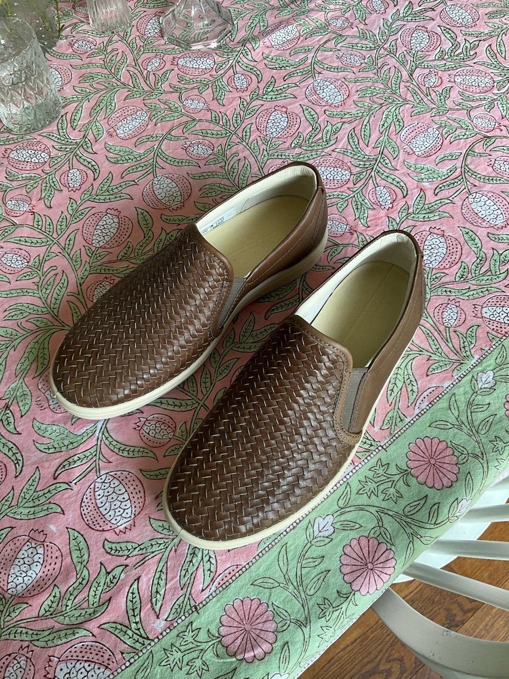 Ecco Brown Woven Leather Slip-On Loafers with White Sole